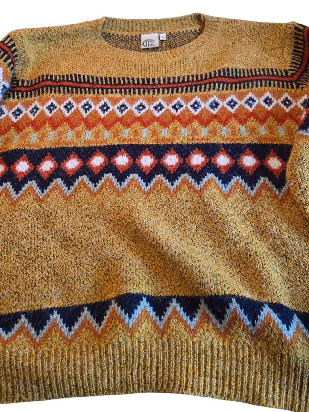 Original USA Patterned Crewneck Sweater - Mustard with Multicolor Size S/M